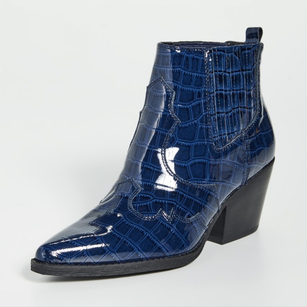 ☆Sam Edelman Navy Blue Croc Embossed Patent Leather Western Ankle Boots☆